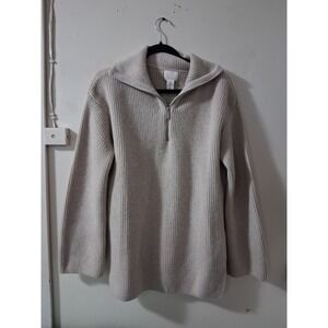 HM Womens Beige Ribbed Knit Quarter Zip Sweater Conscious Choice XS NEW